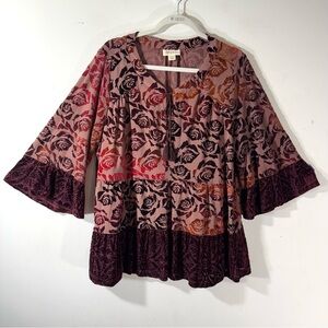 Style & Co Ombre Burnout Velvet Top Floral Tassel Ties Boho